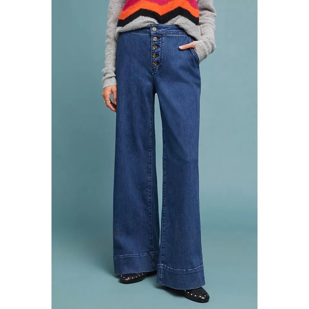 Pilcro and the Letterpress Wide Leg Jeans Womens Size 27 Blue Denim Boho Style